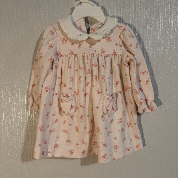 Ralph Lauren Baby Girl Set Long Sleeve Dress Bloomers Pink Flowers Collar 9 mo - Picture 1 of 16